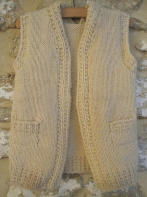 Child's waistcoat, Aran. Dorset Down , knitted without side seams